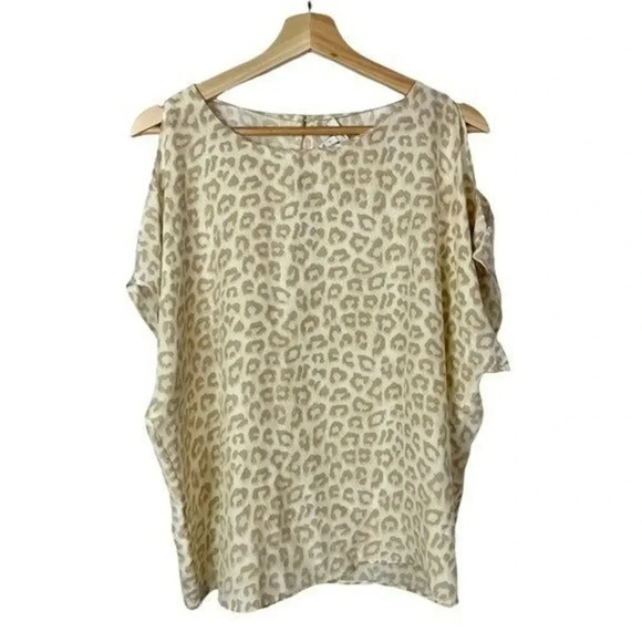 Joie Light Brown Mehana Leopard Print Cold Shoulder Silk Blouse S - Picture 1 of 5